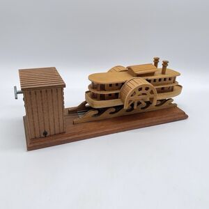 Wooden Animated Steamboat Music Box Moving Paddlewheel Riverboat Handcrafted